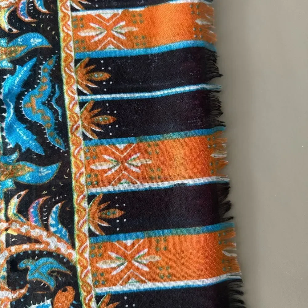 Colorful Scarf/wrap Oversized with Paisley Print Border.